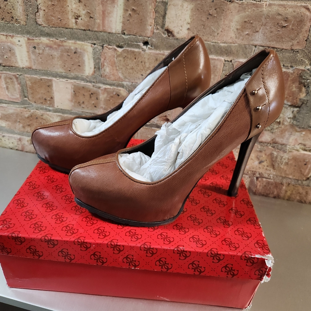 Guess Brown Leather Platform Heels
